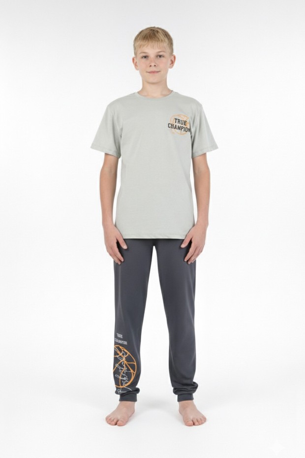 Garson Erkek Çocuk Arkası Baskılı %100 Pamuk Reaktif Boyama Süprem Kısa Kollu Pijama Takımı