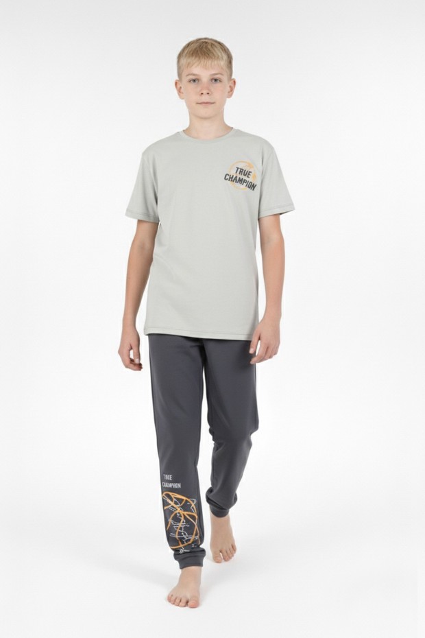 Garson Erkek Çocuk Arkası Baskılı %100 Pamuk Reaktif Boyama Süprem Kısa Kollu Pijama Takımı