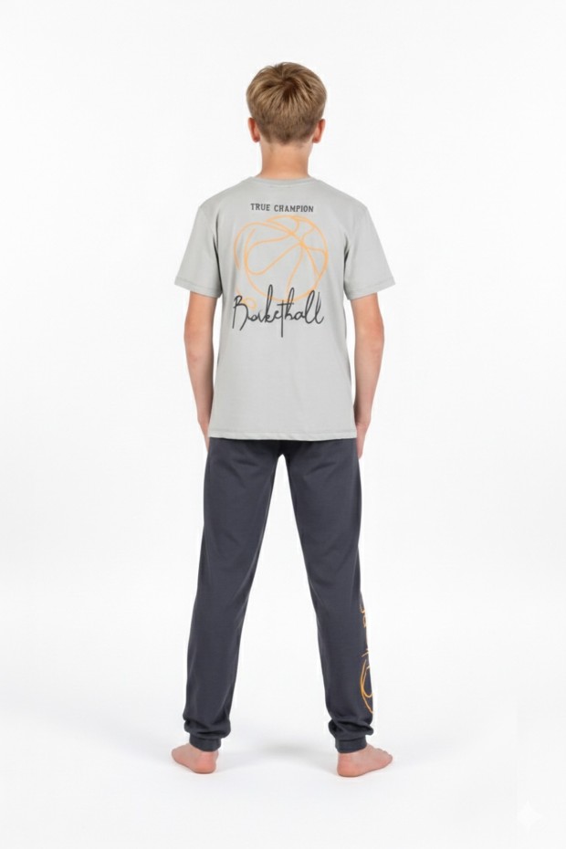 Garson Erkek Çocuk Arkası Baskılı %100 Pamuk Reaktif Boyama Süprem Kısa Kollu Pijama Takımı