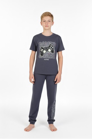 Garson Erkek Çocuk Oyun Konsolu Baskılı %100 Pamuk Reaktif Boyama Süprem Kısa Kollu Pijama Takımı