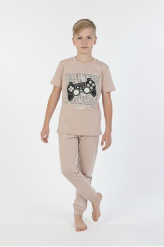 Garson Erkek Çocuk Oyun Konsolu Baskılı %100 Pamuk Reaktif Boyama Süprem Kısa Kollu Pijama Takımı