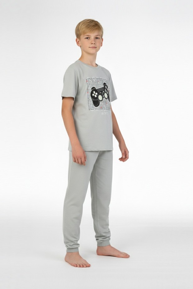 Garson Erkek Çocuk Oyun Konsolu Baskılı %100 Pamuk Reaktif Boyama Süprem Kısa Kollu Pijama Takımı