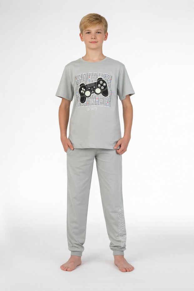Garson Erkek Çocuk Oyun Konsolu Baskılı %100 Pamuk Reaktif Boyama Süprem Kısa Kollu Pijama Takımı