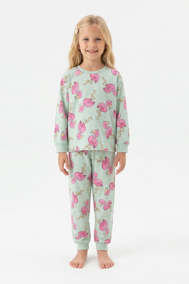 Kız Çocuk Desenli %100 Pamuk Reaktif Boyalı Süprem Kumaş Uzun Kollu Pijama Takımı