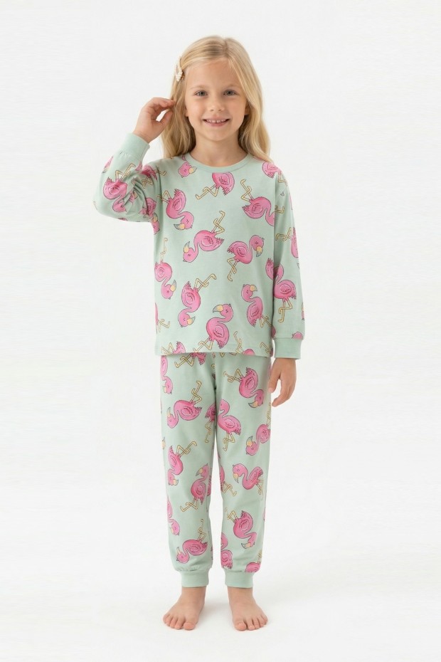 Kız Çocuk Desenli %100 Pamuk Reaktif Boyalı Süprem Kumaş Uzun Kollu Pijama Takımı