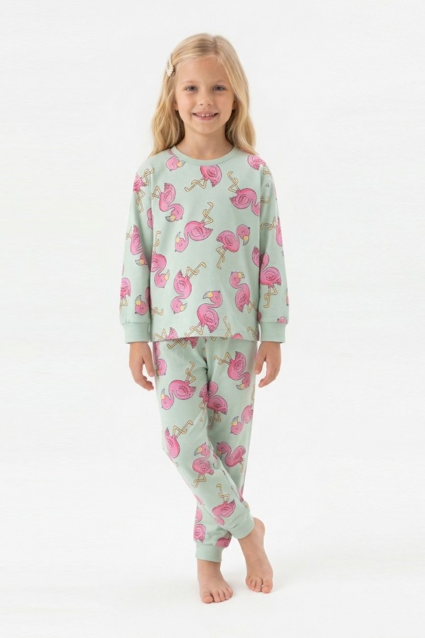 Kız Çocuk Desenli %100 Pamuk Reaktif Boyalı Süprem Kumaş Uzun Kollu Pijama Takımı