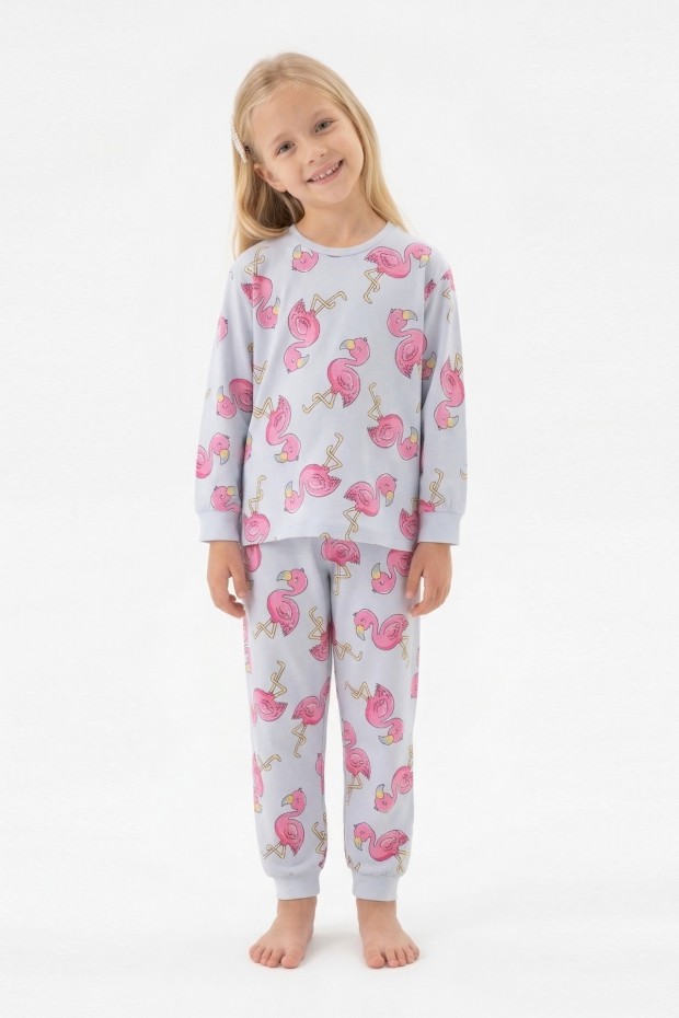 Kız Çocuk Desenli %100 Pamuk Reaktif Boyalı Süprem Kumaş Uzun Kollu Pijama Takımı