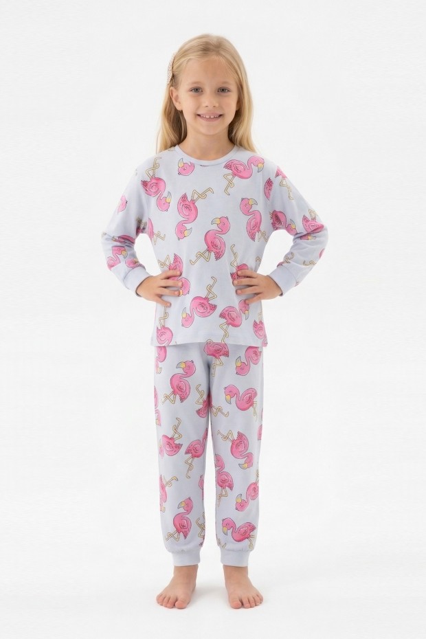 Kız Çocuk Desenli %100 Pamuk Reaktif Boyalı Süprem Kumaş Uzun Kollu Pijama Takımı