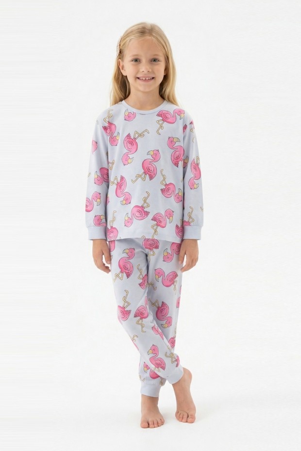 Kız Çocuk Desenli %100 Pamuk Reaktif Boyalı Süprem Kumaş Uzun Kollu Pijama Takımı
