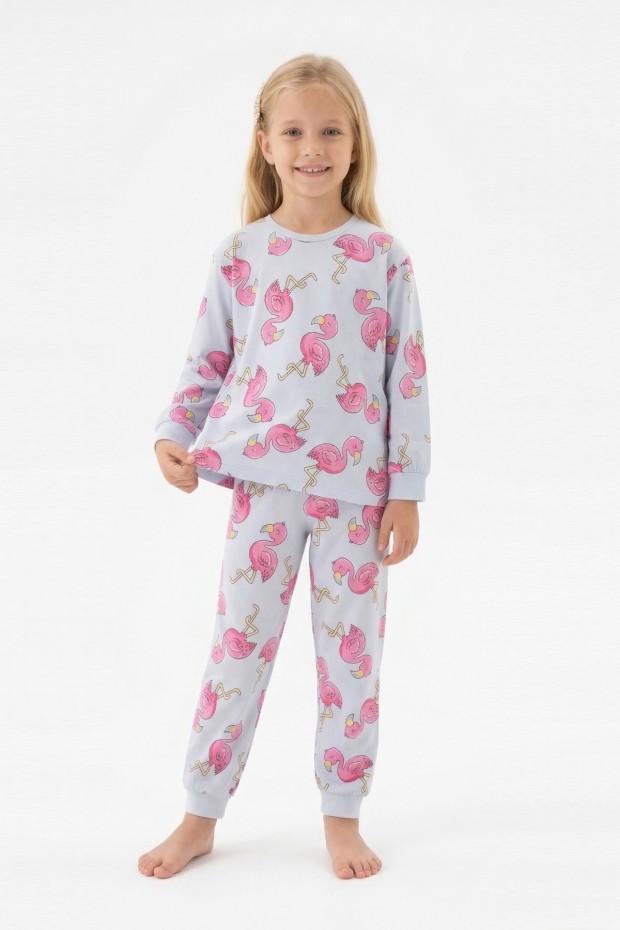 Kız Çocuk Desenli %100 Pamuk Reaktif Boyalı Süprem Kumaş Uzun Kollu Pijama Takımı