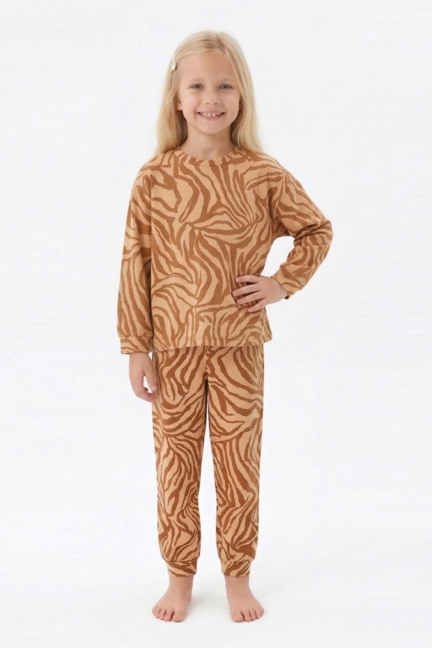 Kız Çocuk Baskılı %100 Pamuk Reaktif Boyalı Süprem Kumaş Uzun Kollu Pijama Takımı