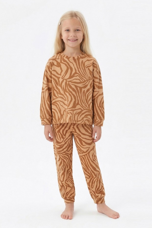 Kız Çocuk Baskılı %100 Pamuk Reaktif Boyalı Süprem Kumaş Uzun Kollu Pijama Takımı