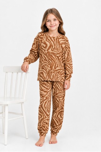Kız Çocuk Baskılı %100 Pamuk Reaktif Boyalı Süprem Kumaş Uzun Kollu Pijama Takımı