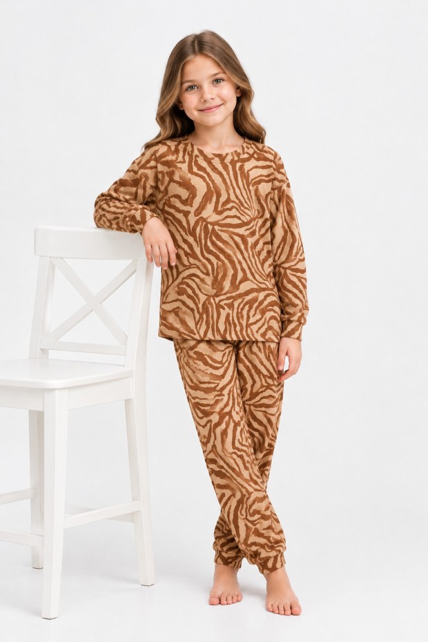 Kız Çocuk Baskılı %100 Pamuk Reaktif Boyalı Süprem Kumaş Uzun Kollu Pijama Takımı