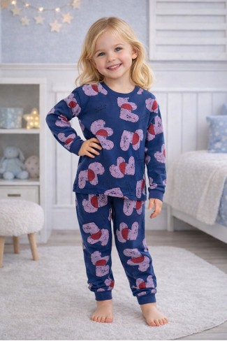 Kız Çocuk Baskılı %100 Pamuk Reaktif Boyalı Süprem Kumaş Uzun Kollu Pijama Takımı