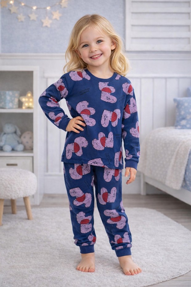 Kız Çocuk Baskılı %100 Pamuk Reaktif Boyalı Süprem Kumaş Uzun Kollu Pijama Takımı