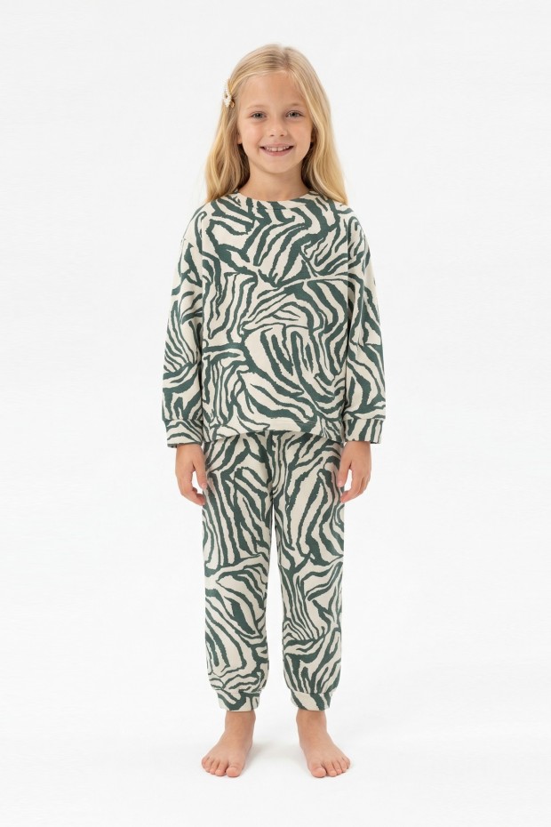 Kız Çocuk Baskılı %100 Pamuk Reaktif Boyalı Süprem Kumaş Uzun Kollu Pijama Takımı