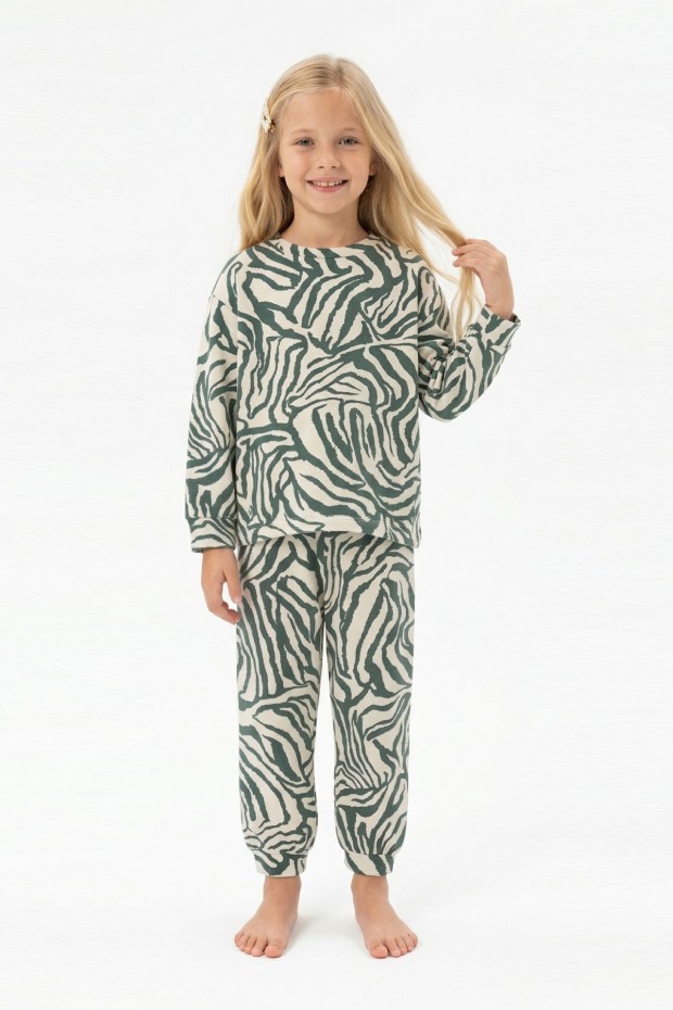 Kız Çocuk Baskılı %100 Pamuk Reaktif Boyalı Süprem Kumaş Uzun Kollu Pijama Takımı