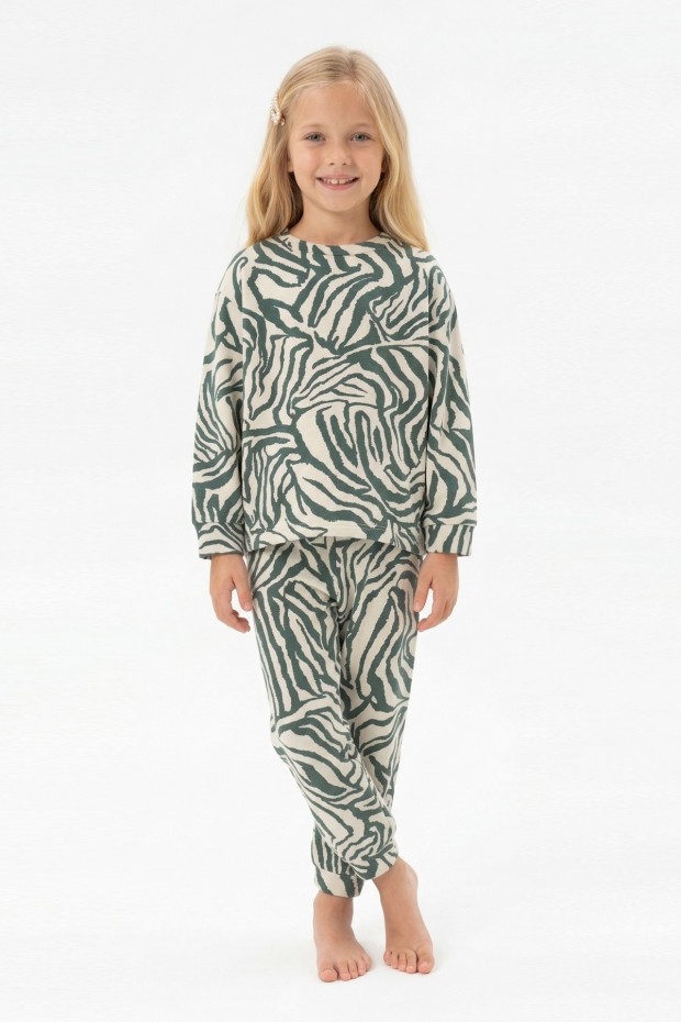 Kız Çocuk Baskılı %100 Pamuk Reaktif Boyalı Süprem Kumaş Uzun Kollu Pijama Takımı