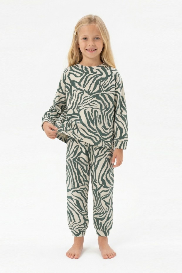 Kız Çocuk Baskılı %100 Pamuk Reaktif Boyalı Süprem Kumaş Uzun Kollu Pijama Takımı