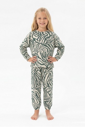 Kız Çocuk Baskılı %100 Pamuk Reaktif Boyalı Süprem Kumaş Uzun Kollu Pijama Takımı