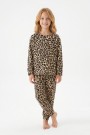 Kız Çocuk Leopar Desenli %100 Pamuk Reaktif Boyalı Süprem Kumaş Uzun Kollu Pijama Takımı