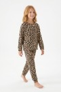 Kız Çocuk Leopar Desenli %100 Pamuk Reaktif Boyalı Süprem Kumaş Uzun Kollu Pijama Takımı