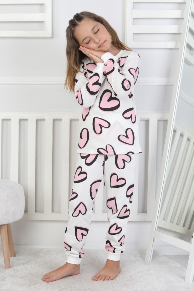 Kız Çocuk Baskılı Süprem Pamuklu Günlük Pijama Takımı
