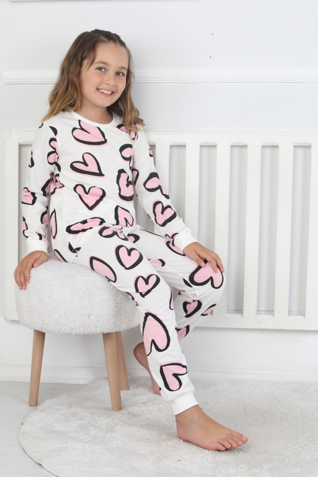 Kız Çocuk Baskılı Süprem Pamuklu Günlük Pijama Takımı