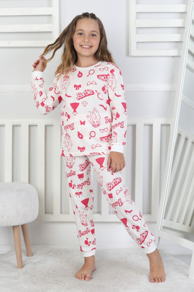 Kız Çocuk Baskılı Süprem Pamuklu Günlük Pijama Takımı