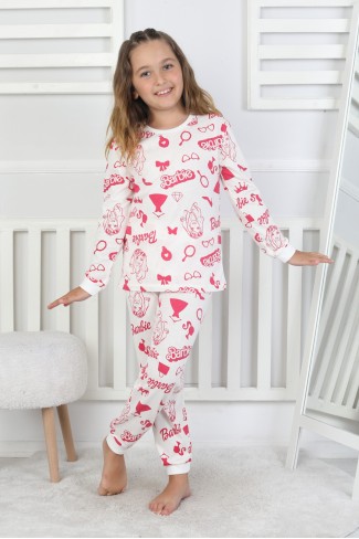 Kız Çocuk Baskılı Süprem Pamuklu Günlük Pijama Takımı