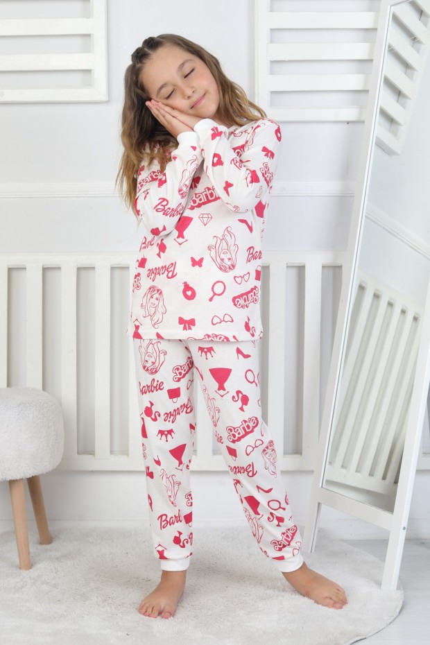 Kız Çocuk Baskılı Süprem Pamuklu Günlük Pijama Takımı