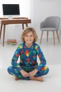 Garson Erkek Çocuk Dinozor Desenli %100 Pamuk Reaktif Boyalı İnterlok Kumaş Uzun Kollu Pijama Takımı