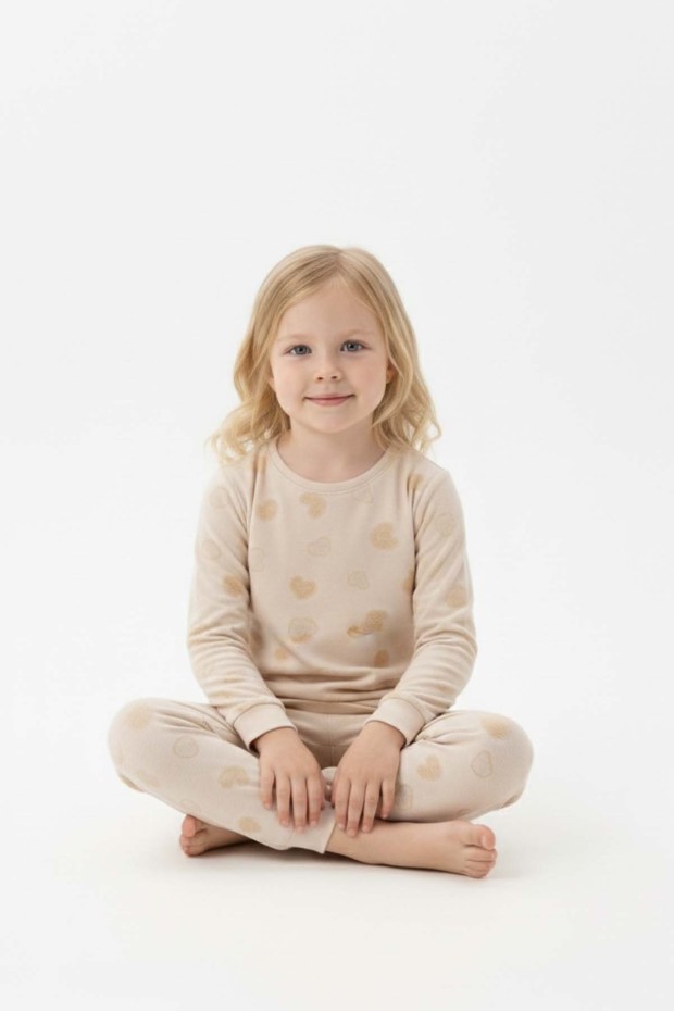 Kız Çocuk Desenli %100 Pamuk Reaktif Boyalı Süprem Kumaş Uzun Kollu Pijama Takımı