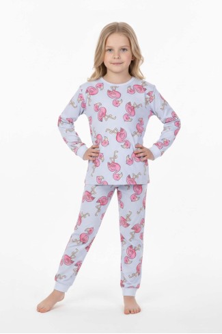 Kız Çocuk Desenli %100 Pamuk Reaktif Boyalı Süprem Kumaş Uzun Kollu Pijama Takımı