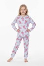 Kız Çocuk Desenli %100 Pamuk Reaktif Boyalı Süprem Kumaş Uzun Kollu Pijama Takımı