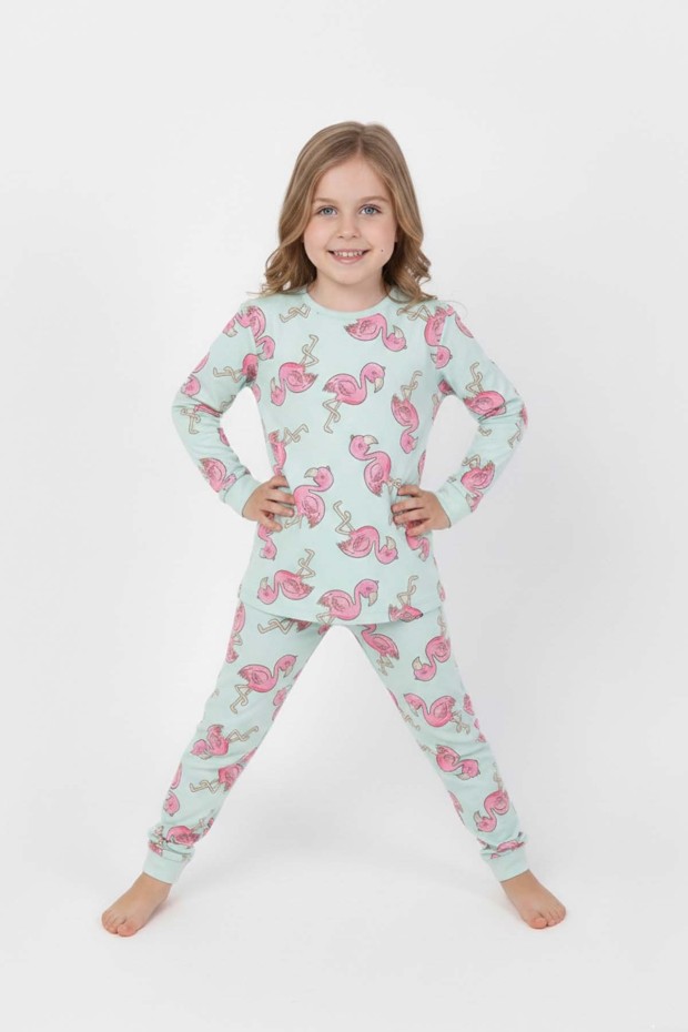 Kız Çocuk Desenli %100 Pamuk Reaktif Boyalı Süprem Kumaş Uzun Kollu Pijama Takımı
