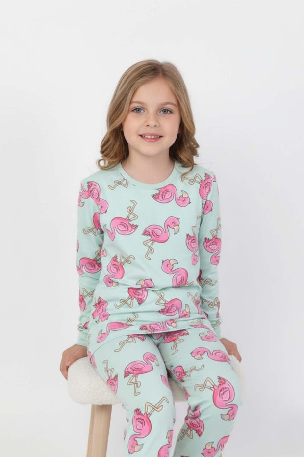 Kız Çocuk Desenli %100 Pamuk Reaktif Boyalı Süprem Kumaş Uzun Kollu Pijama Takımı