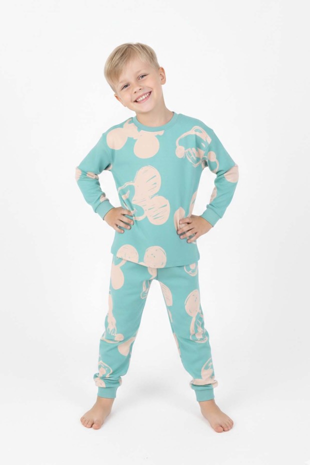 Erkek Çocuk Desenli %100 Pamuk Reaktif Boyalı Süprem Kumaş Uzun Kollu Pijama Takımı