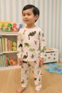 Erkek Çocuk Dinozor Desenli  %100 Pamuk Reaktif Boyalı Süprem Kumaş Uzun Kollu Pijama Takımı