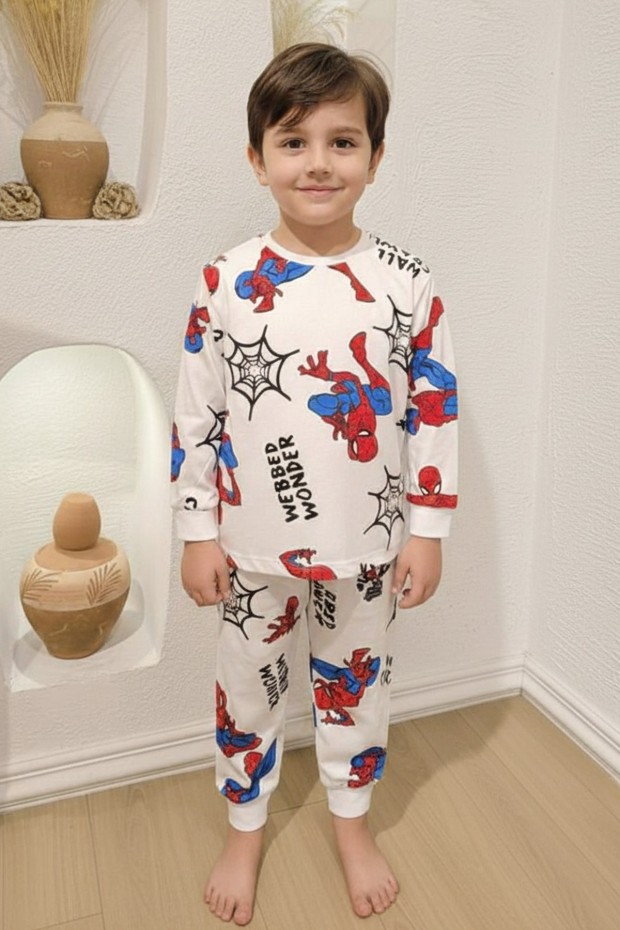 Erkek Çocuk Baskılı %100 Pamuk Reaktif Boyalı Süprem Kumaş Uzun Kollu Pijama Takımı