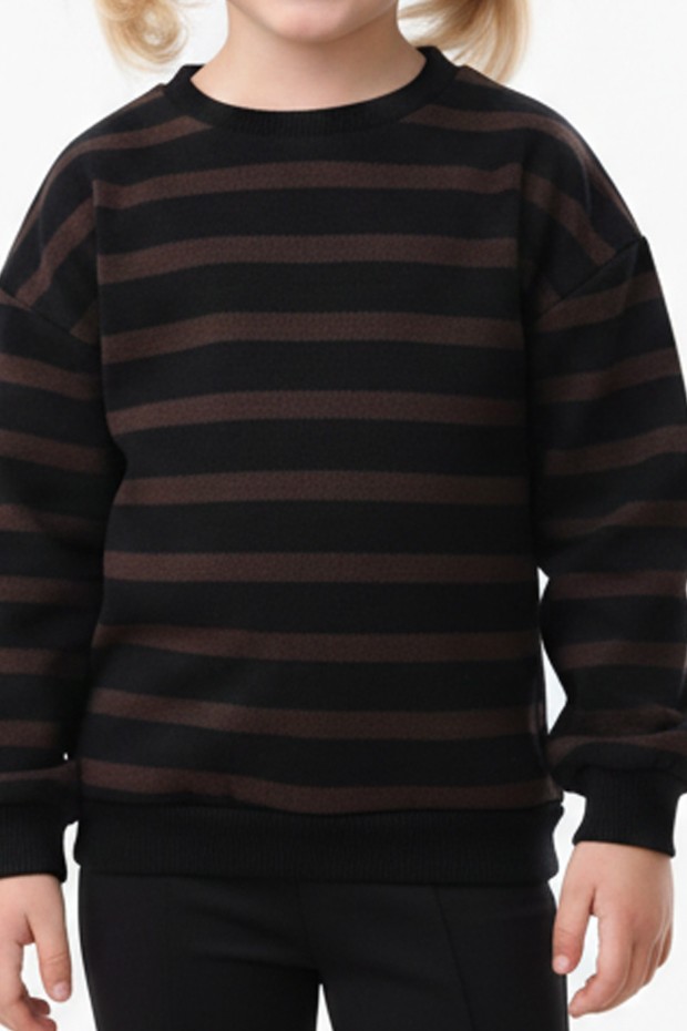 Kız Çocuk İki İplik Çizgili Sweatshirt ve İspanyol Paça Pantolon Takımı