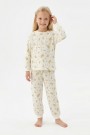 Kız Çocuk Çiçek Desenli %100 Pamuk Reaktif Boyalı Süprem Kumaş Uzun Kollu Pijama Takımı