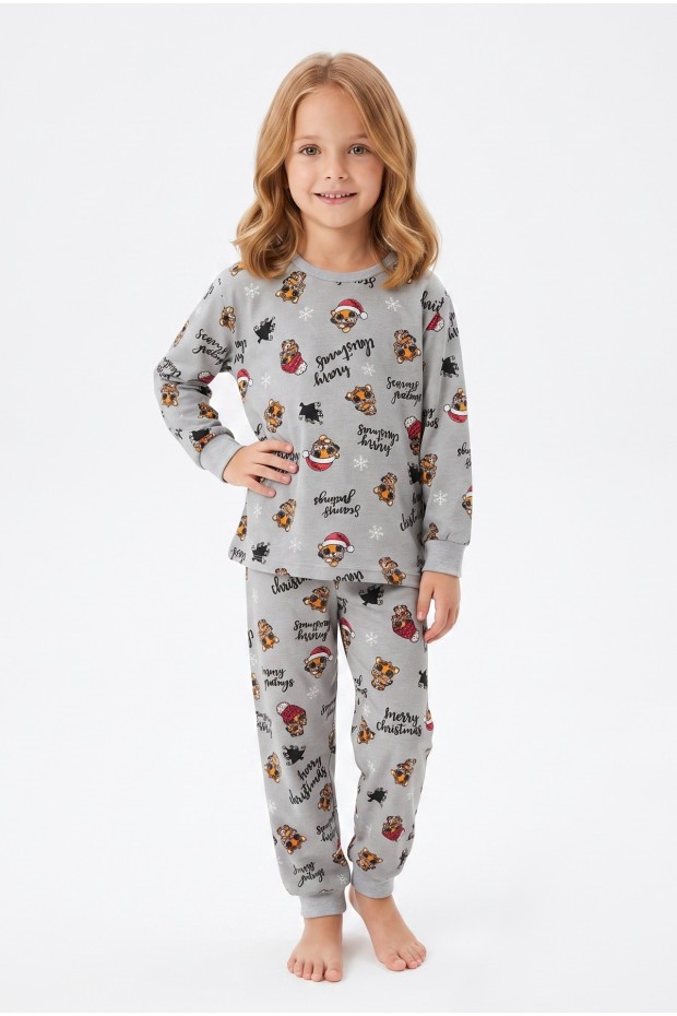 Erkek Çocuk Mutlu Yıllar Temalı %100 Pamuk Reaktif Boyalı Süprem Kumaş Uzun Kollu Pijama Takımı