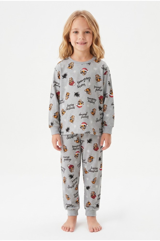 Erkek Çocuk Mutlu Yıllar Temalı %100 Pamuk Reaktif Boyalı Süprem Kumaş Uzun Kollu Pijama Takımı