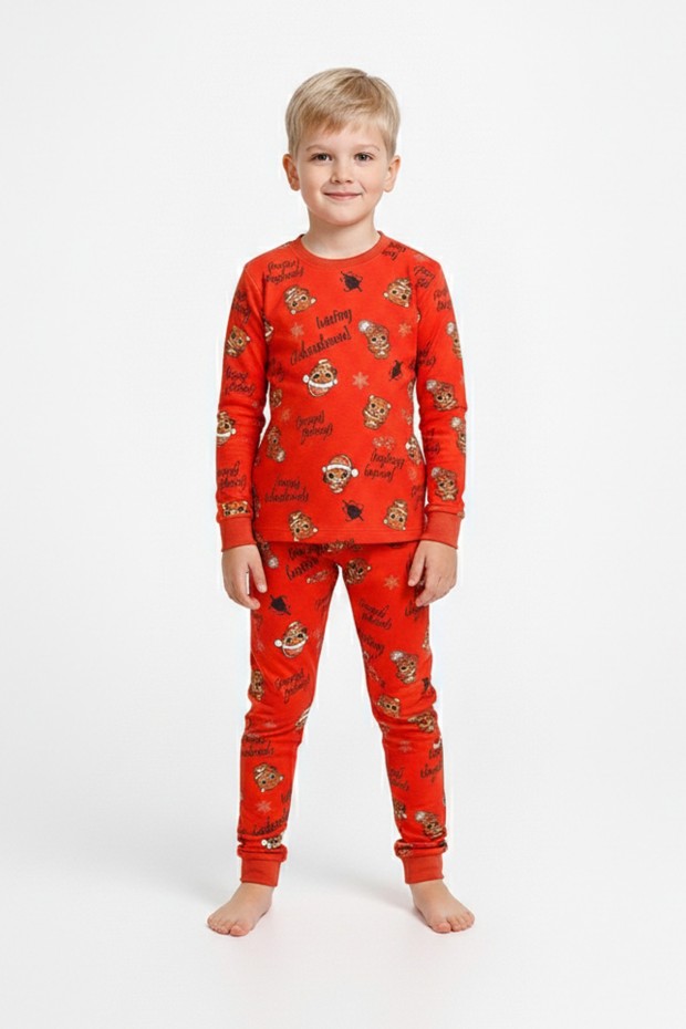 Erkek Çocuk Mutlu Yıllar Temalı %100 Pamuk Reaktif Boyalı Süprem Kumaş Uzun Kollu Pijama Takımı  