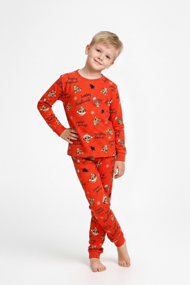 Erkek Çocuk Mutlu Yıllar Temalı %100 Pamuk Reaktif Boyalı Süprem Kumaş Uzun Kollu Pijama Takımı  