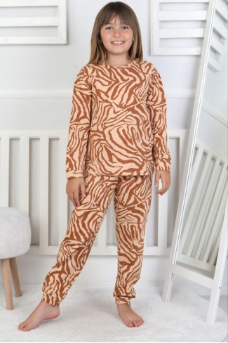 Garson Kız Çocuk Baskılı %100 Pamuk Reaktif Boyalı Süprem Kumaş Uzun Kollu Pijama Takımı