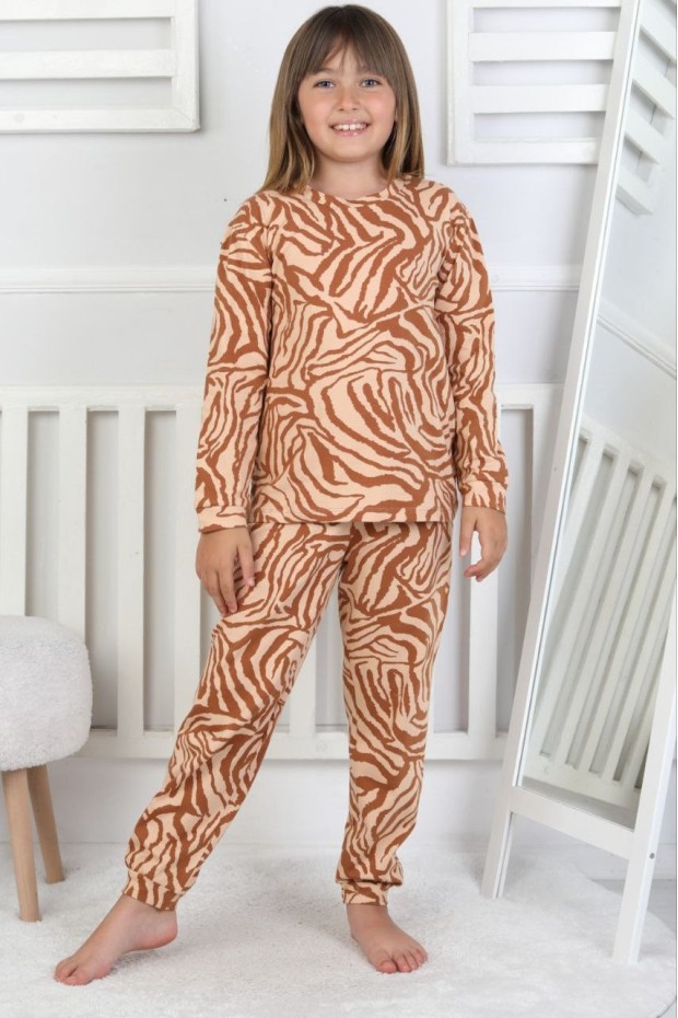 Garson Kız Çocuk Baskılı %100 Pamuk Reaktif Boyalı Süprem Kumaş Uzun Kollu Pijama Takımı