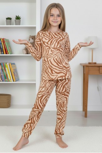 Garson Kız Çocuk Baskılı %100 Pamuk Reaktif Boyalı Süprem Kumaş Uzun Kollu Pijama Takımı